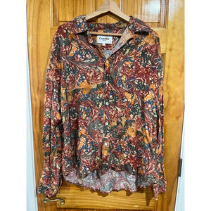 Corridor Mens Multi Color Marbled Long Sleeve Collared Button Up Shirt 
Size L